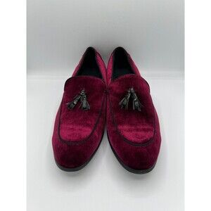 Mens UV Signature Burgundy Velvet Smoking Loafers Tassel Dress Shoes 7.5
